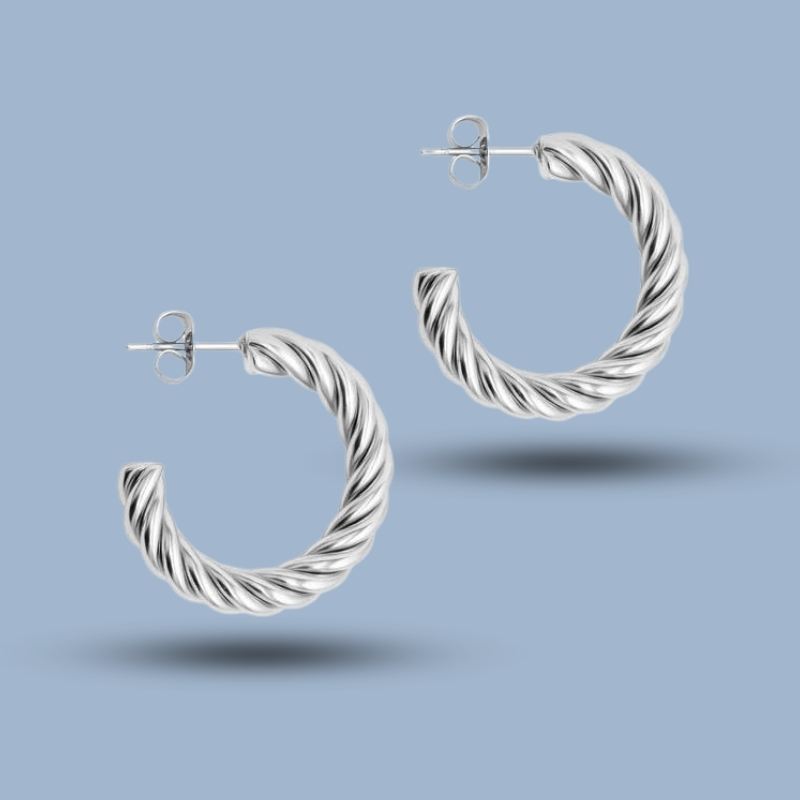 Braided Semi 925 Sterling Silver Twisted Hoop Earrings 925She219_0