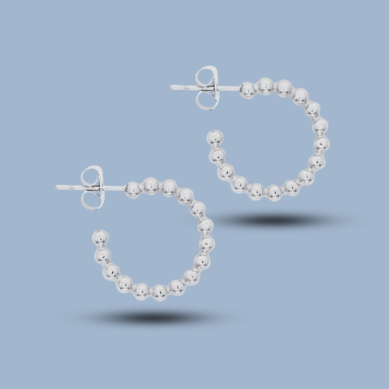 Bubble Creole 925 Sterling Silver Everyday Stack Earring 925She285_0