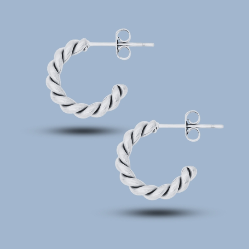 Bubble Creole 925 Sterling Silver Twisted Hoop Earrings 925She294_0