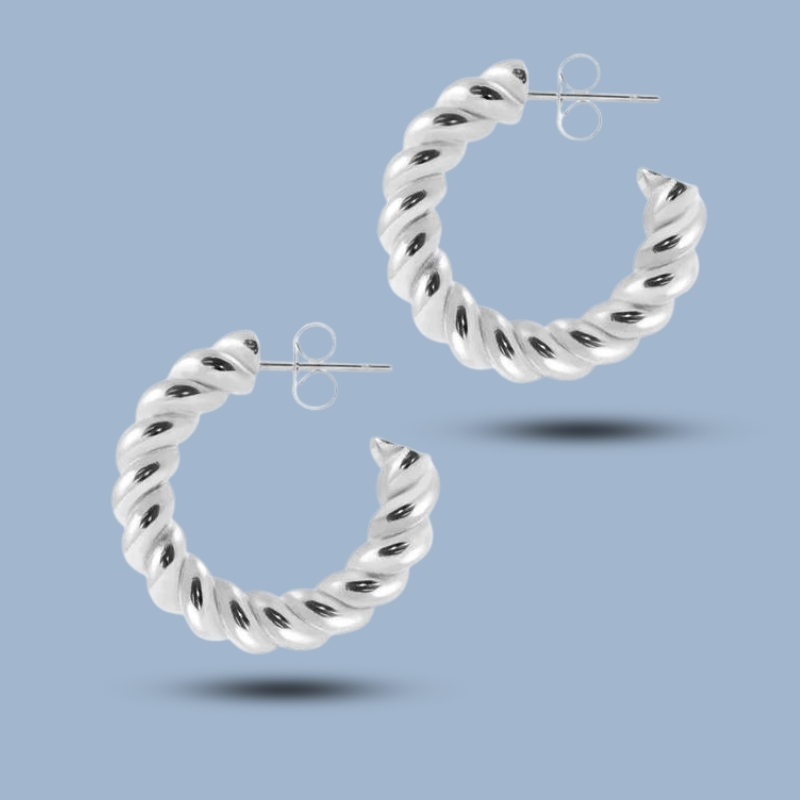 Bubble Creole 925 Sterling Silver Twisted Hoop Earrings 925She306_0