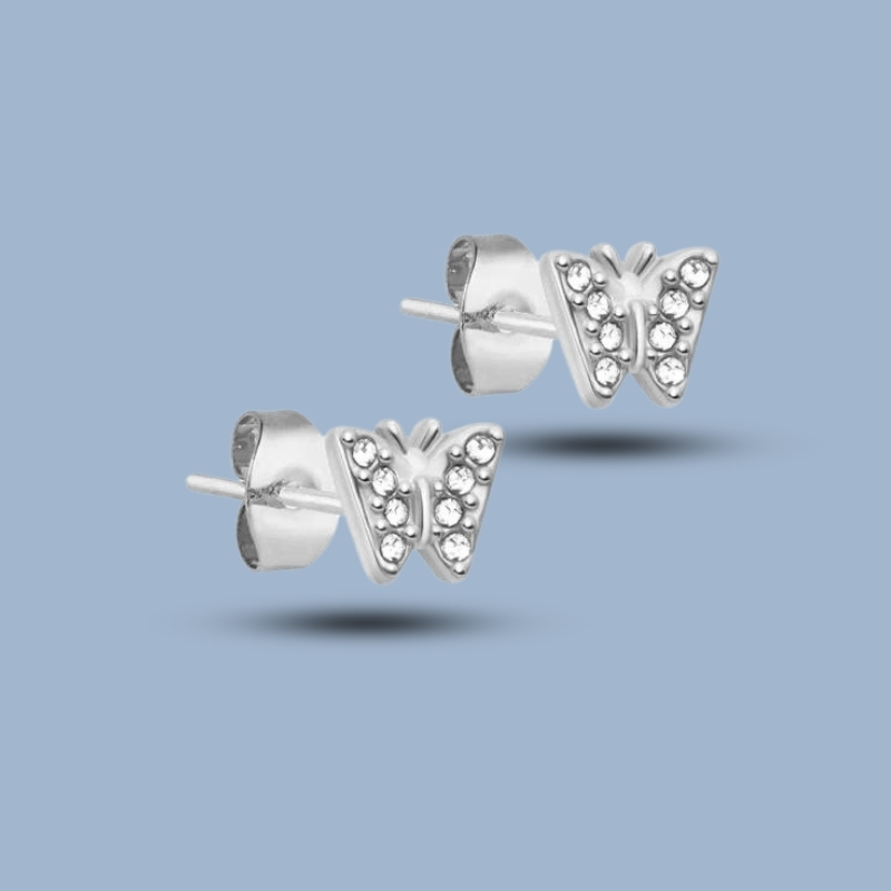 Butterfly Design Cz Gemstone With 925 Sterling Silver Stud Earring 925She210_0