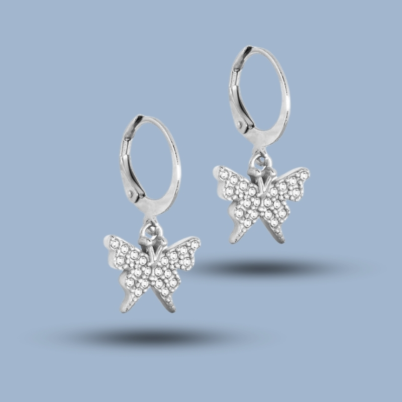 Butterfly Design Cz Stone With 925 Sterling Silver Cartilage Hoop Earring 925She232_0