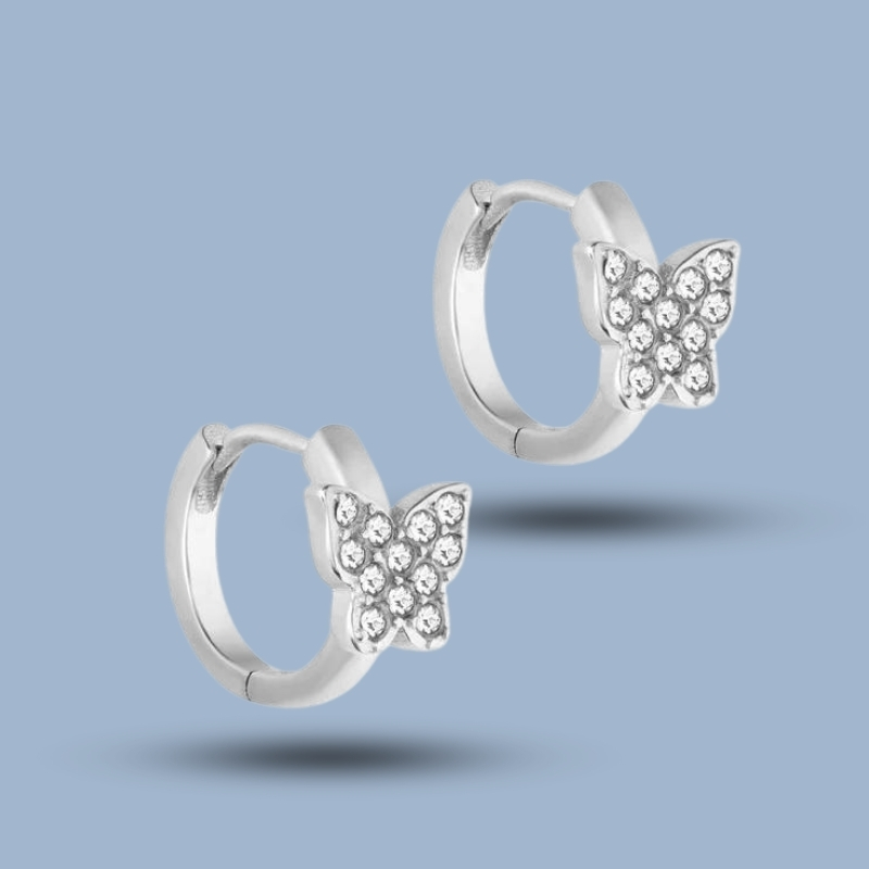 Butterfly Design Cz Stone With 925 Sterling Silver Hinged Segment Hoop Earring 925She229_0