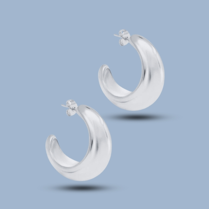 Cashews 925 Sterling Silver Sleeper Tapered Hoops Earring 925She133_0