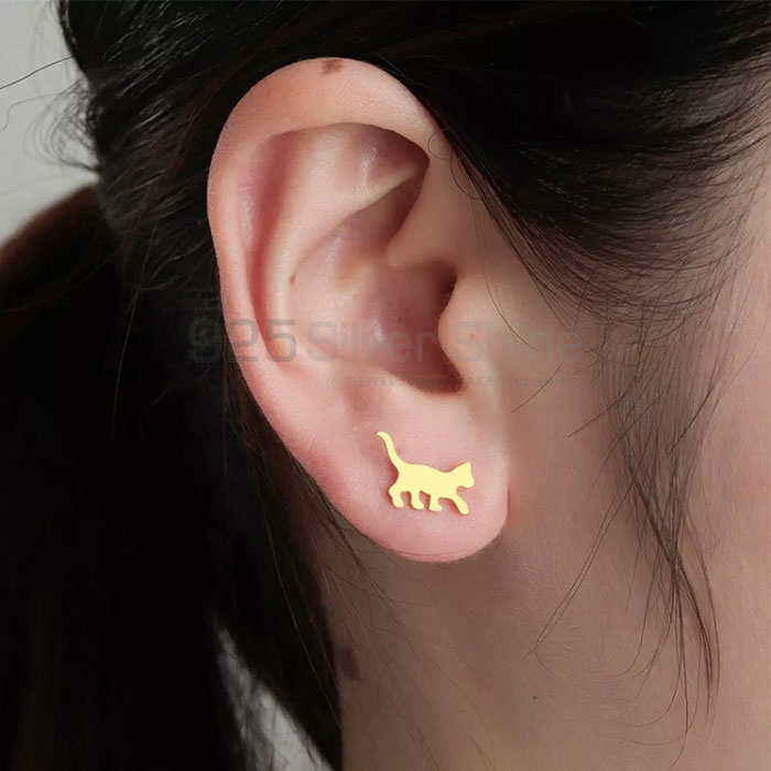 Cat Earring, Animal Minimalist Earring In 925 Sterling Silver AME84_3