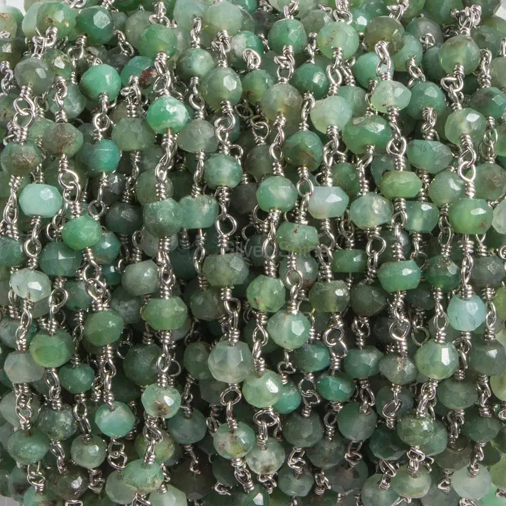 Chrysoprase Faceted Rondell Rosary Chain. "Wire Wrapped 1 Feet Roll Chain" 925RC117_0
