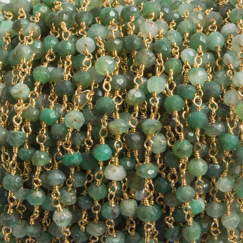 Chrysoprase Faceted Rondell Rosary Chain. "Wire Wrapped 1 Feet Roll Chain" 925RC117_1