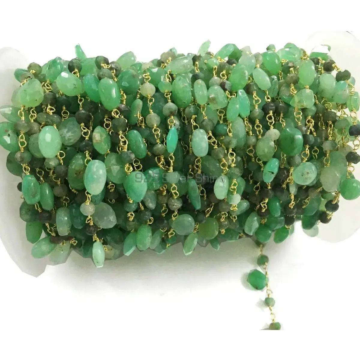Chrysoprase Gemstone Rosary Chain. "Wire Wrapped 1 Feet Roll Chain" 925RC188_1