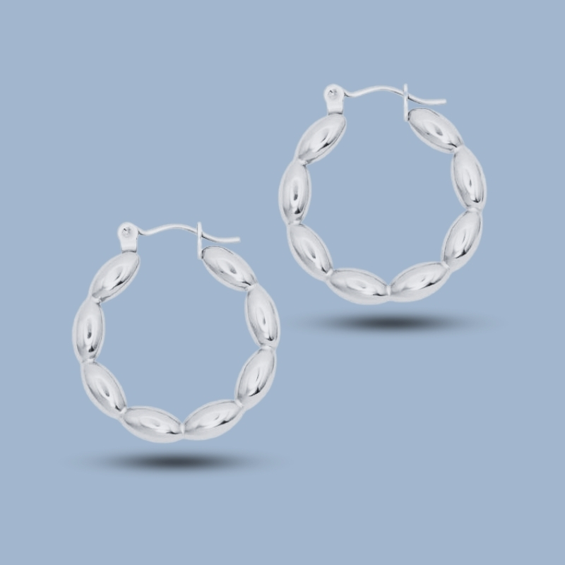 Creative Beaded Type 925 Sterling Silver Sleeper Tapered Hoops Earring 925She151_0