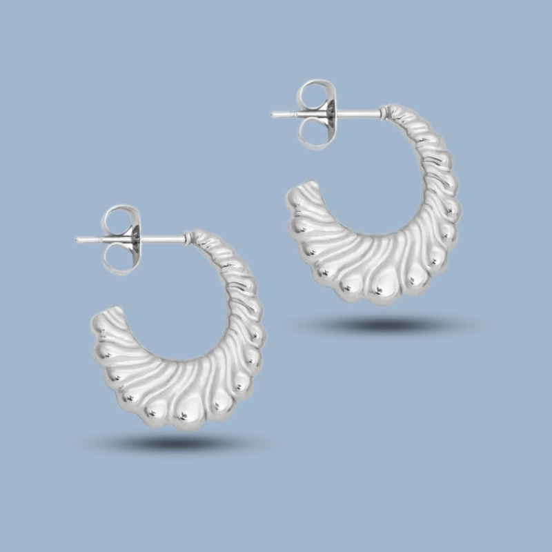 Croissant 925 Sterling Silver Irregular Hoop Earring 925She159_0