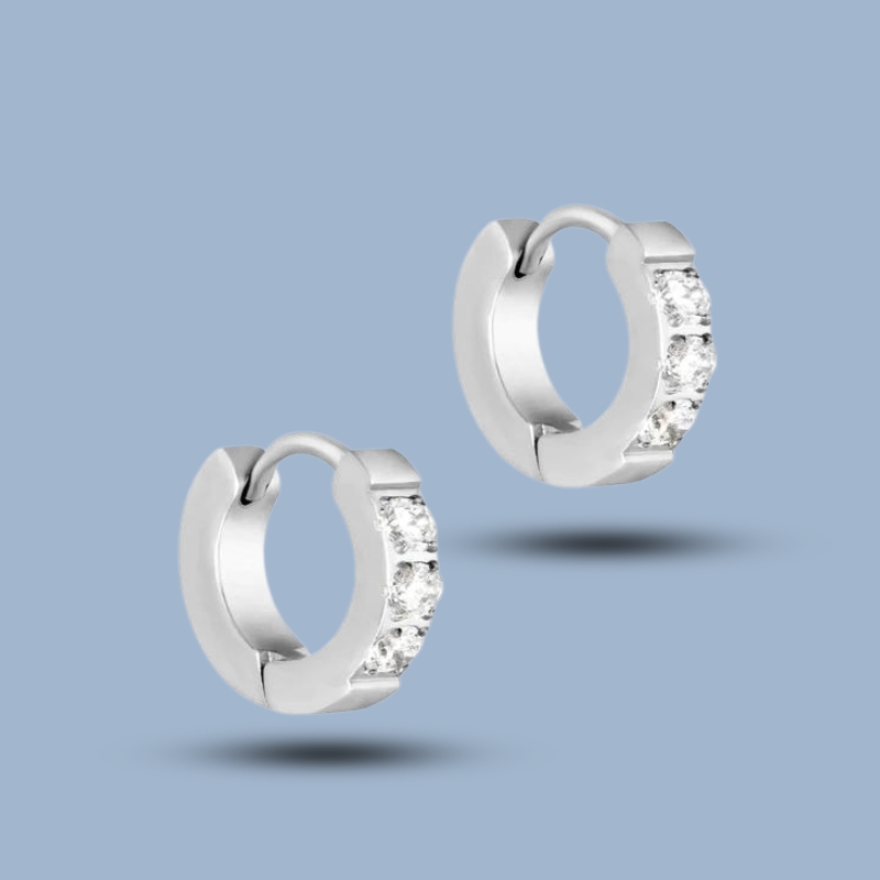 Cubic Zirconia 925 Sterling Silver Ruthenium Hoop Earring 925She363_0