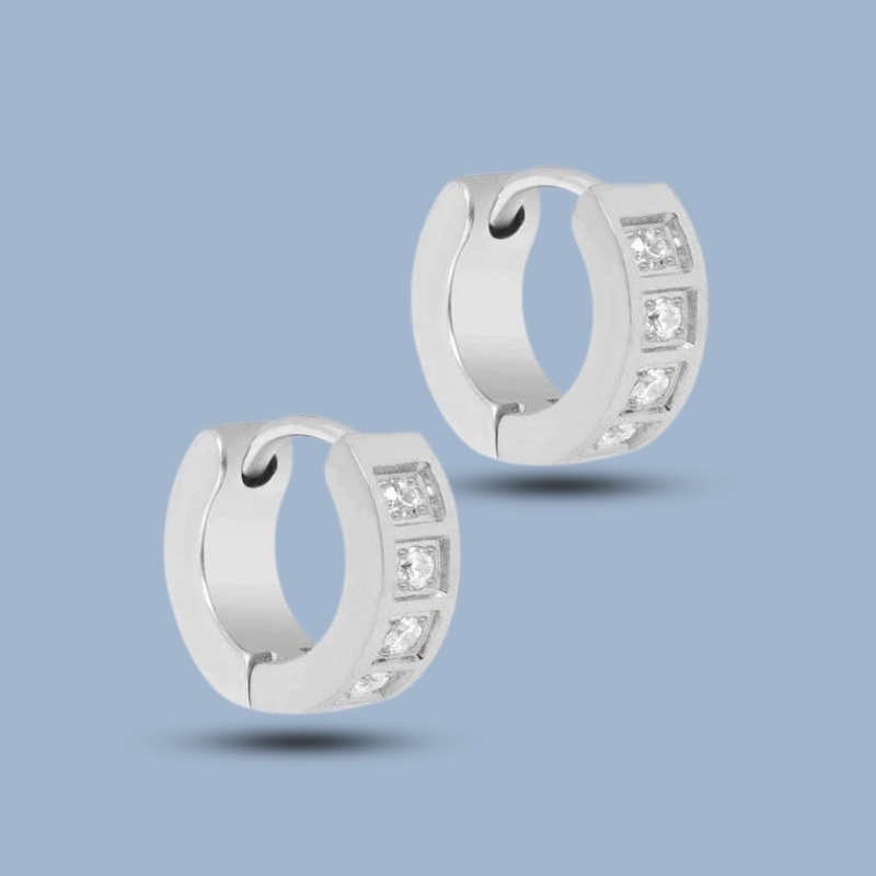 Cubic Zirconia Gemstone With 925 Sterling Silver Ruthenium Hoop Earring 925She112_0