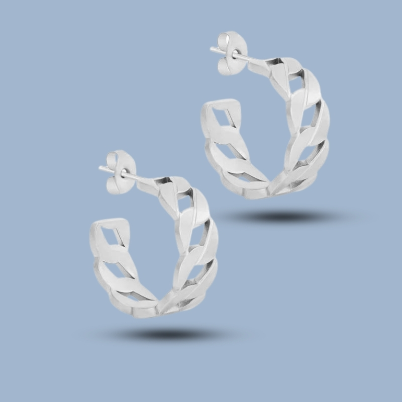 Curb Chain 925 Sterling Silver Stud Hoop Earring 925She278_0