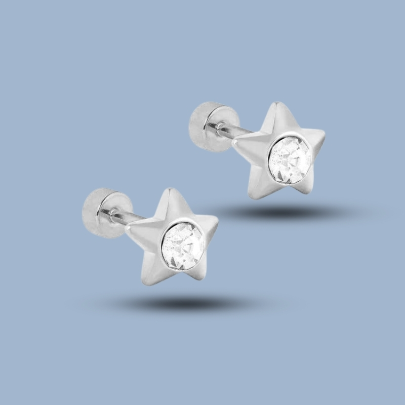 Cz Gemstone 925 Sterling Silver Star Design Stud Earring 925She181_0