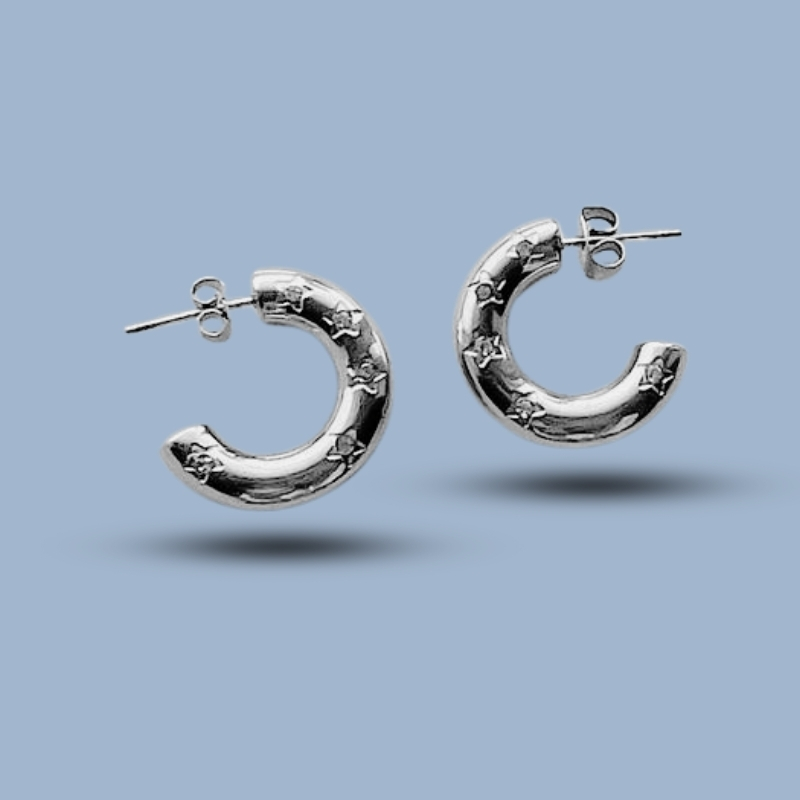 Cz Gemstone Half 925 Sterling Silver Celestial Chunky Hoops 925She190_0