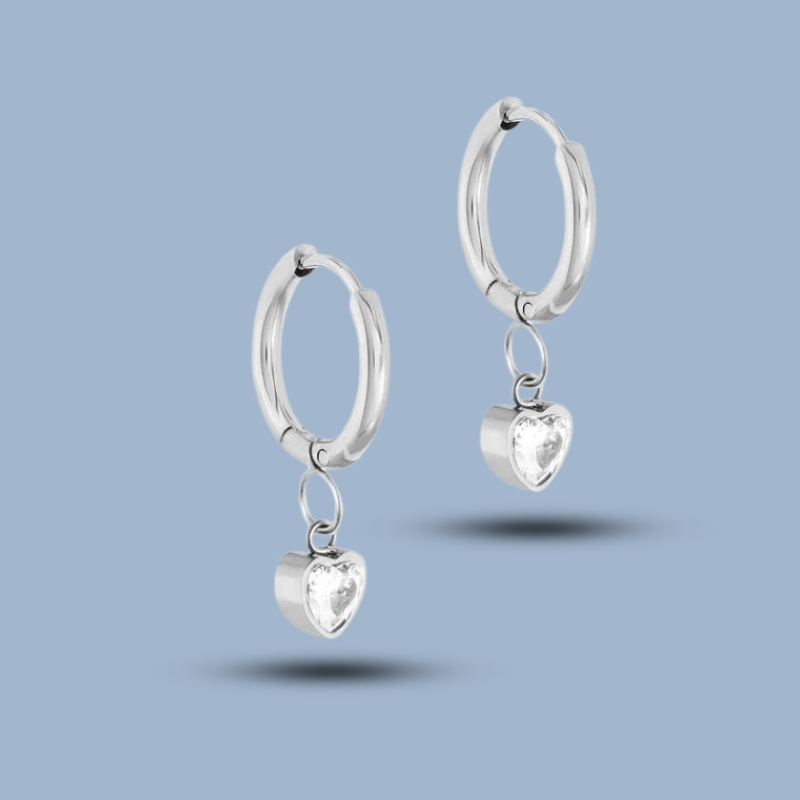 Cz Gemstone Heart Charm 925 Sterling Silver Helix Earring Hoop 925She309_0