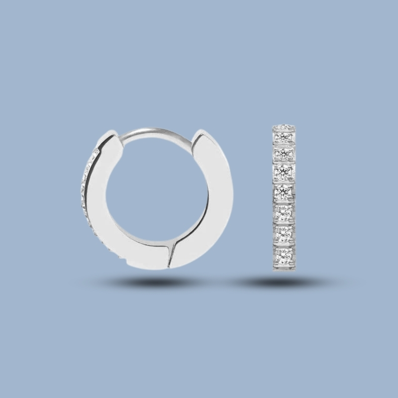 Cz Gemstone With 925 Sterling Silver Ruthenium Hoop Earring 925She111_1