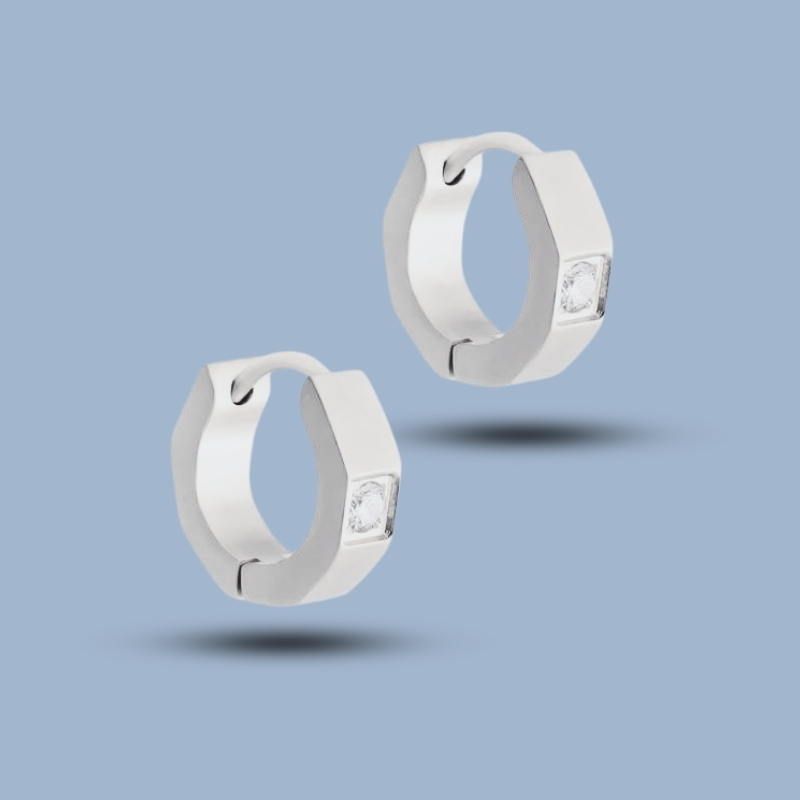 Cz Single Gemstone With 925 Sterling Silver Titanium Hinge Hoop Earring 925She283_0