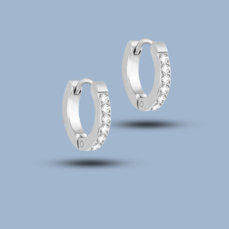 Cz Snap Huggies 925 Sterling Silver Ruthenium Hoop Earring 925She284_0