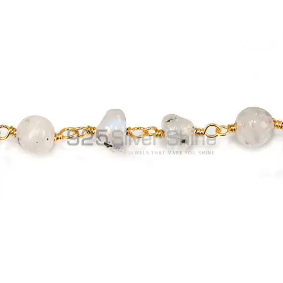 Dalmatian Rainbow Moonstone Round Rosary Chain. "Wire Wrapped 1 Feet Roll Chain"_0