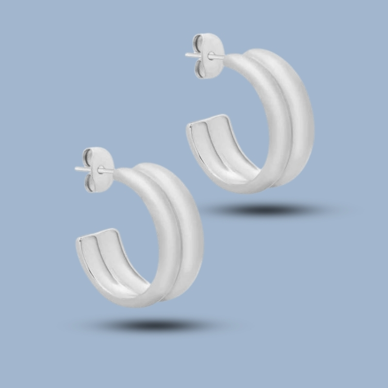 925 Sterling Silver Double Hoop Huggie Earrings 925She322_0