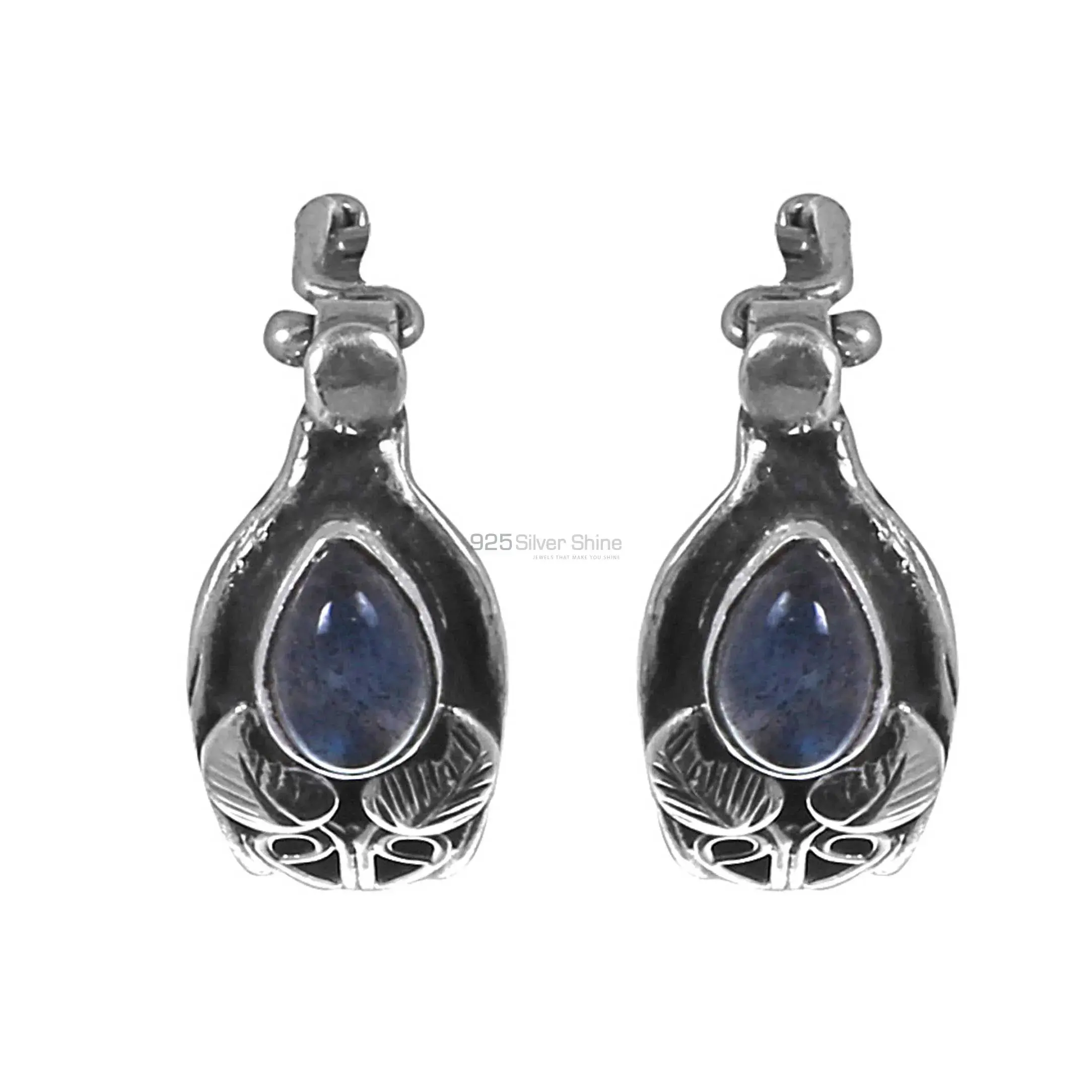 Fine 925 Sterling Silver Oxidized Earrings In Labradorite Gemstone 925SE307_1