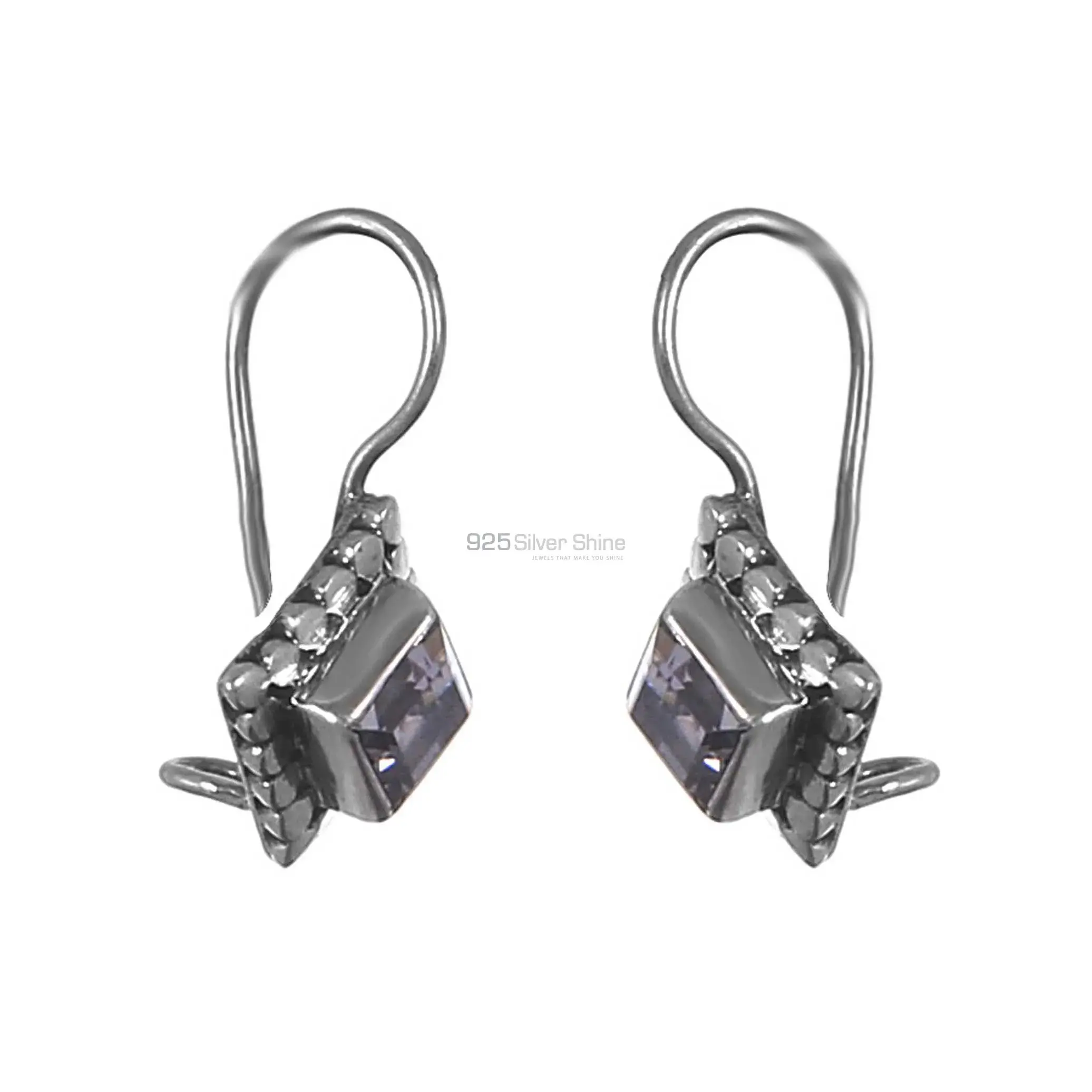 Sterling Silver Earrings In Amethyst Cut Stone Jewelry 925SE216_1