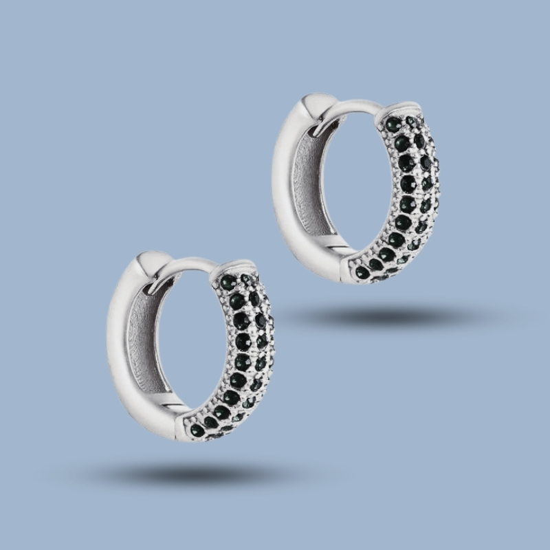 Diopside Gemstone 925 Sterling Silver Ruthenium Hoop Earring 925She244_0