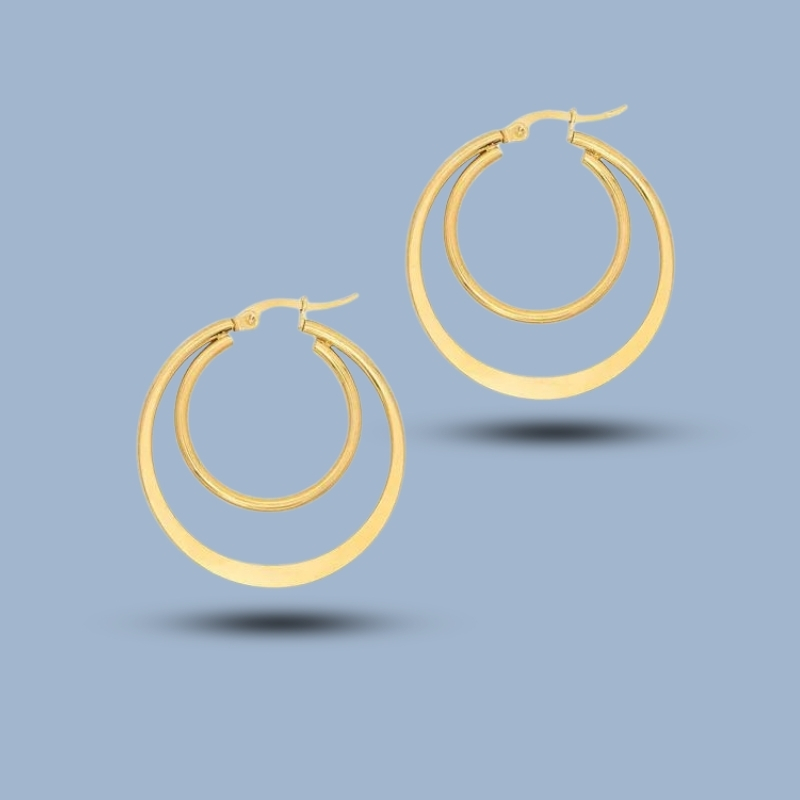 Double Layered 925 Sterling Silver Chunky Mini Hoops Earring 925She300