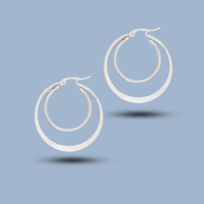 Double Layered 925 Sterling Silver Chunky Mini Hoops Earring 925She300_0