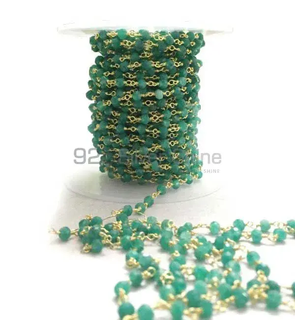 Dyed Emerald Gemstone Rosary Chain. "Wire Wrapped 1 Feet Roll Chain" 925RC190_0