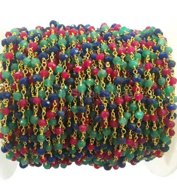 Dyed Multi Sapphire Gemstone Rosary Chain. "Wire Wrapped 1 Feet Roll Chain" 925RC191_0