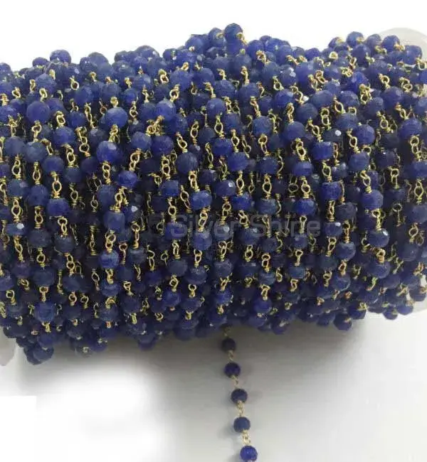 Dyed Sapphire Gemstone Rosary Chain. "Wire Wrapped 1 Feet Roll Chain" 925RC193_0