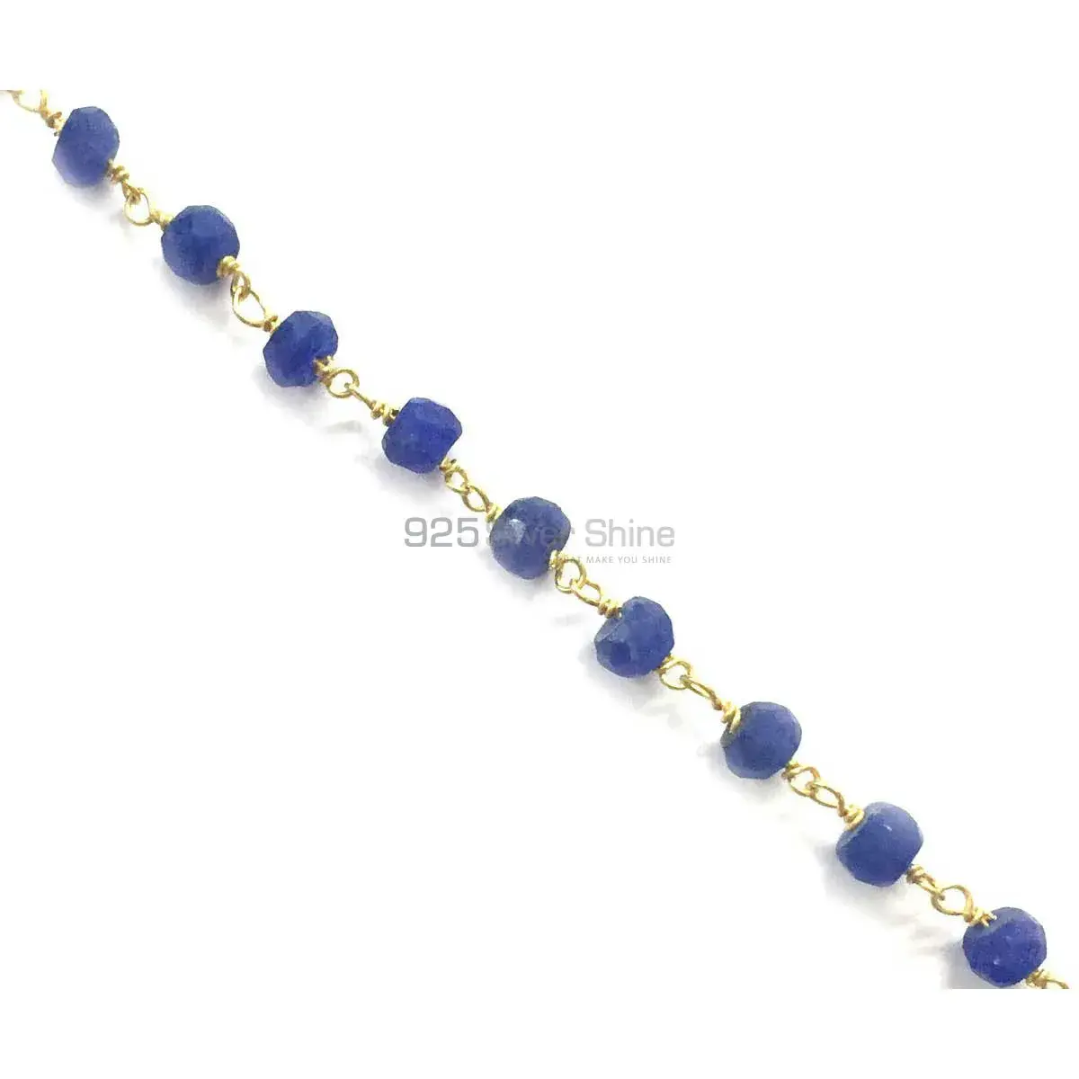 Dyed Sapphire Gemstone Rosary Chain. "Wire Wrapped 1 Feet Roll Chain" 925RC193_1