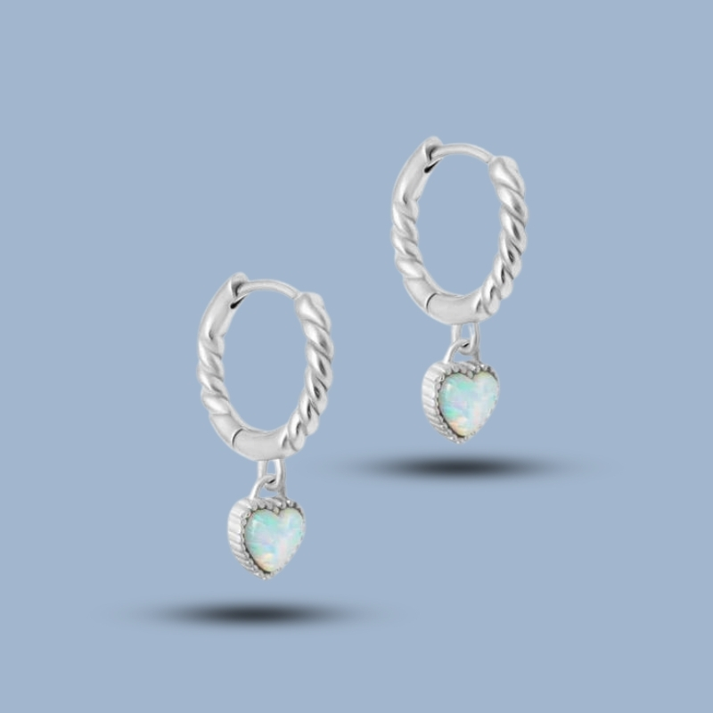 Ethiopian Opal Heart Shape Charm 925 Sterling Silver Small Huggies Hoop Earring 925She307_0