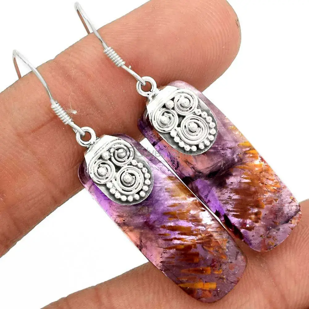 Fine 925 Sterling Silver Earrings In Genuine Cacoxenite Gemstone 925SE2496_2