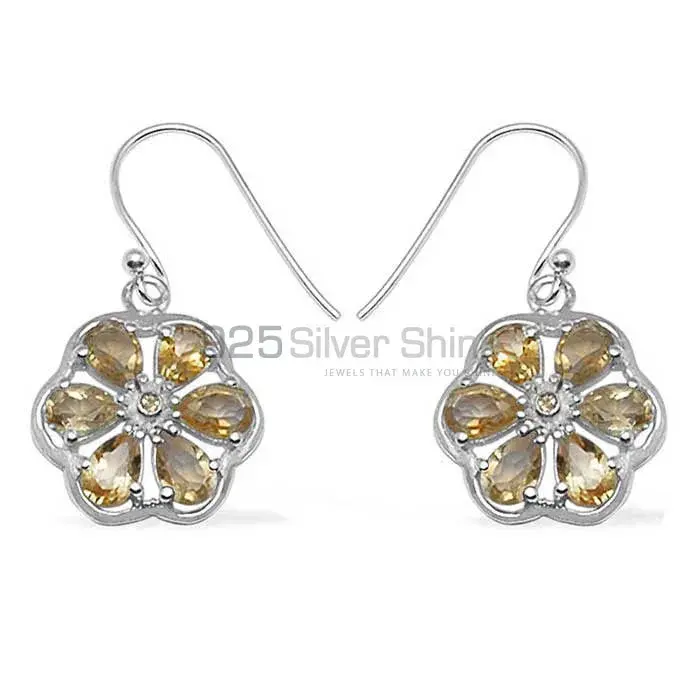 Fine 925 Sterling Silver Earrings In Genuine Citrine Gemstone 925SE702_0