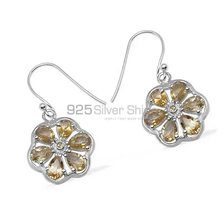 Fine 925 Sterling Silver Earrings In Genuine Citrine Gemstone 925SE702_1