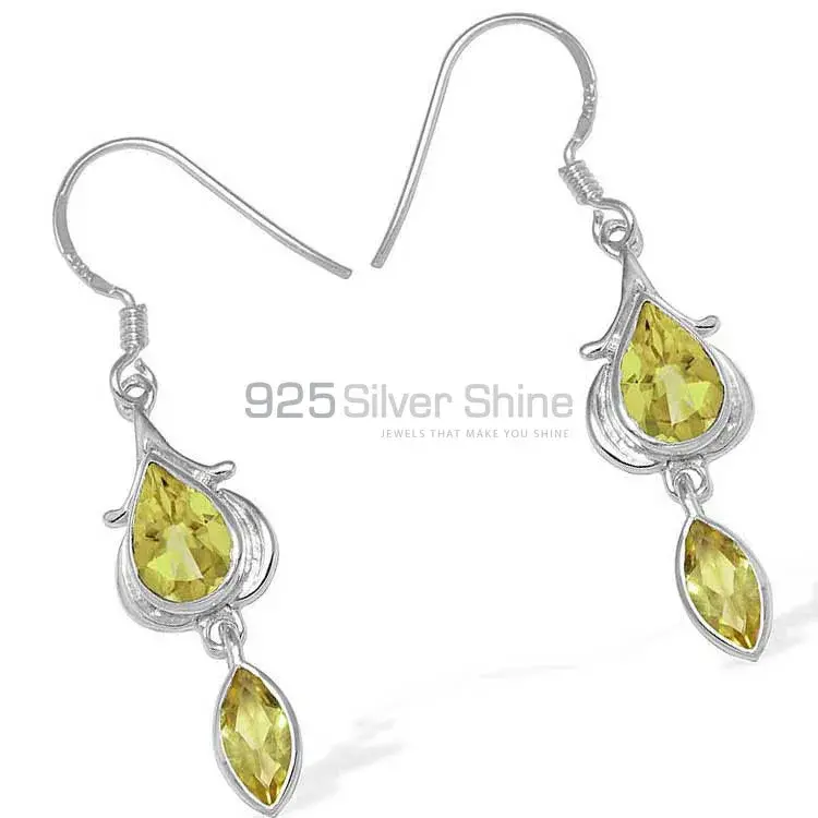 Fine 925 Sterling Silver Earrings In Genuine Lemon Quartz Gemstone 925SE1097_1