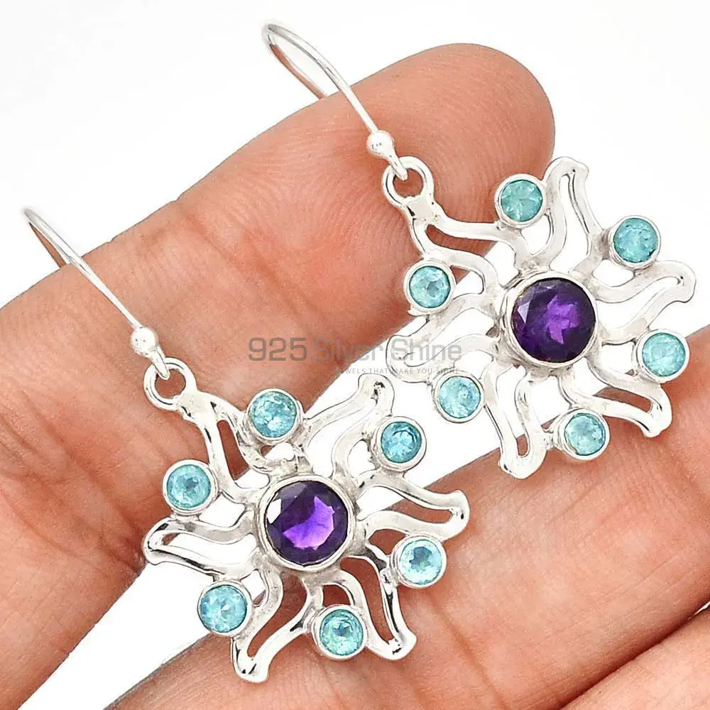 Fine 925 Sterling Silver Earrings In Genuine Multi Gemstone 925SE2022-1_0