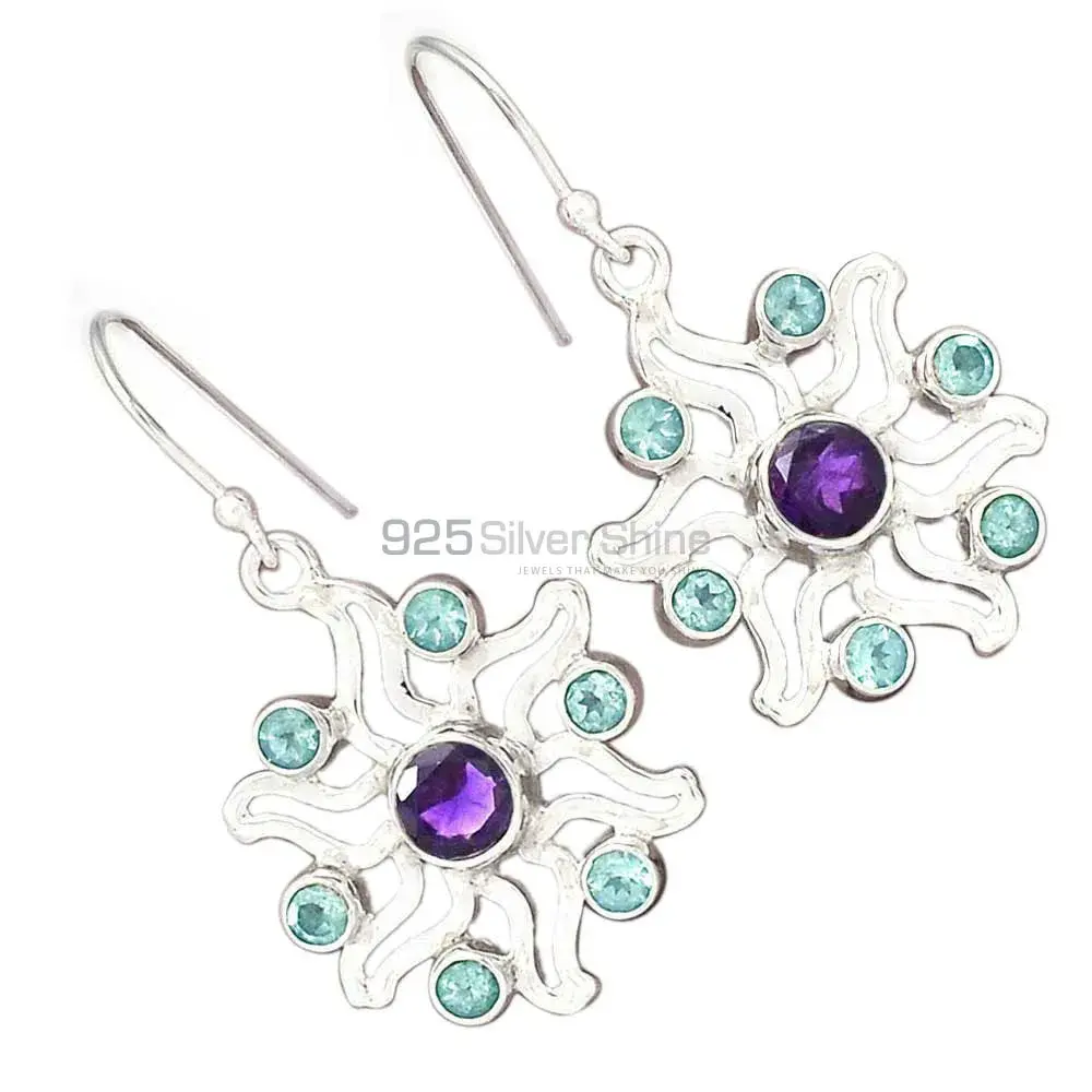 Fine 925 Sterling Silver Earrings In Genuine Multi Gemstone 925SE2022-1_1