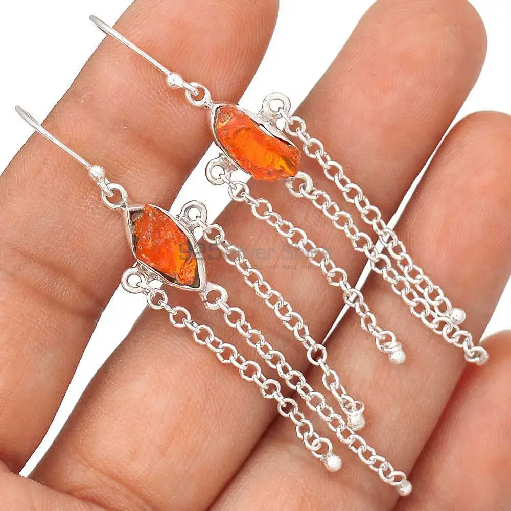 Fine 925 Sterling Silver Earrings In Natural Amber Gemstone 925SE2020_1