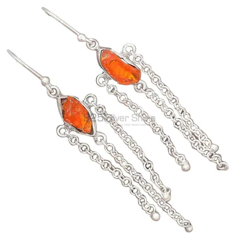 Fine 925 Sterling Silver Earrings In Natural Amber Gemstone 925SE2020_2