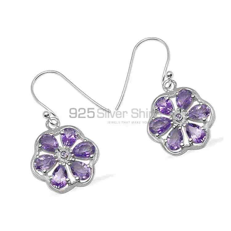 Fine 925 Sterling Silver Earrings In Natural Amethyst Gemstone 925SE700_1