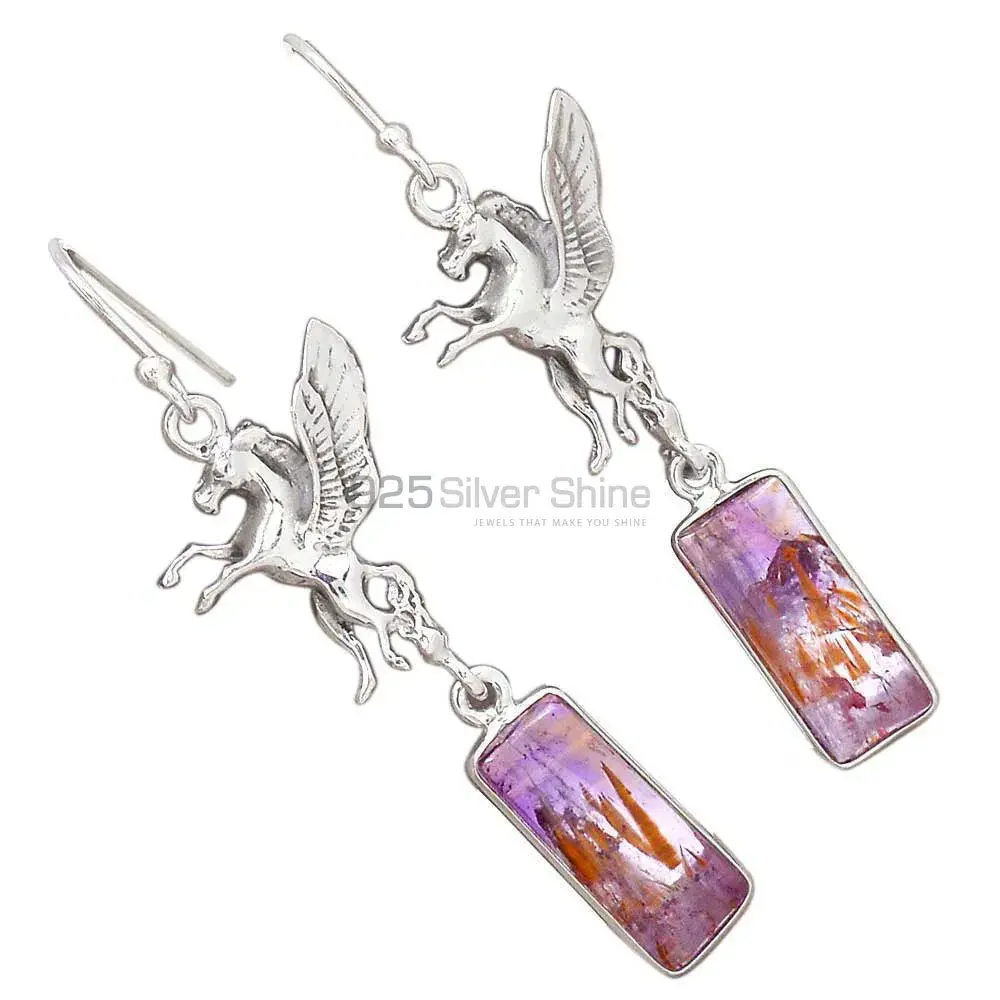 Fine 925 Sterling Silver Earrings In Natural Cacoxenite Gemstone 925SE2494_1