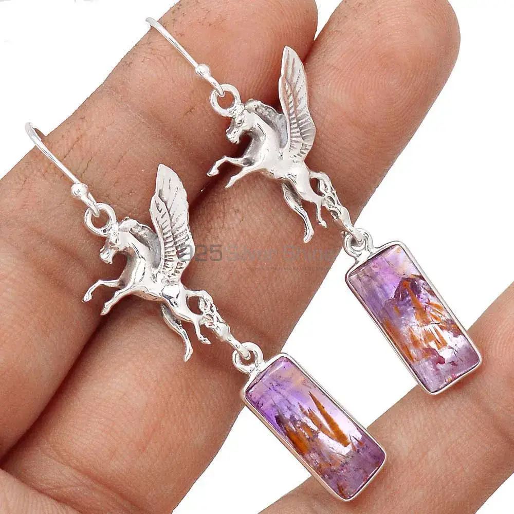 Fine 925 Sterling Silver Earrings In Natural Cacoxenite Gemstone 925SE2494_2