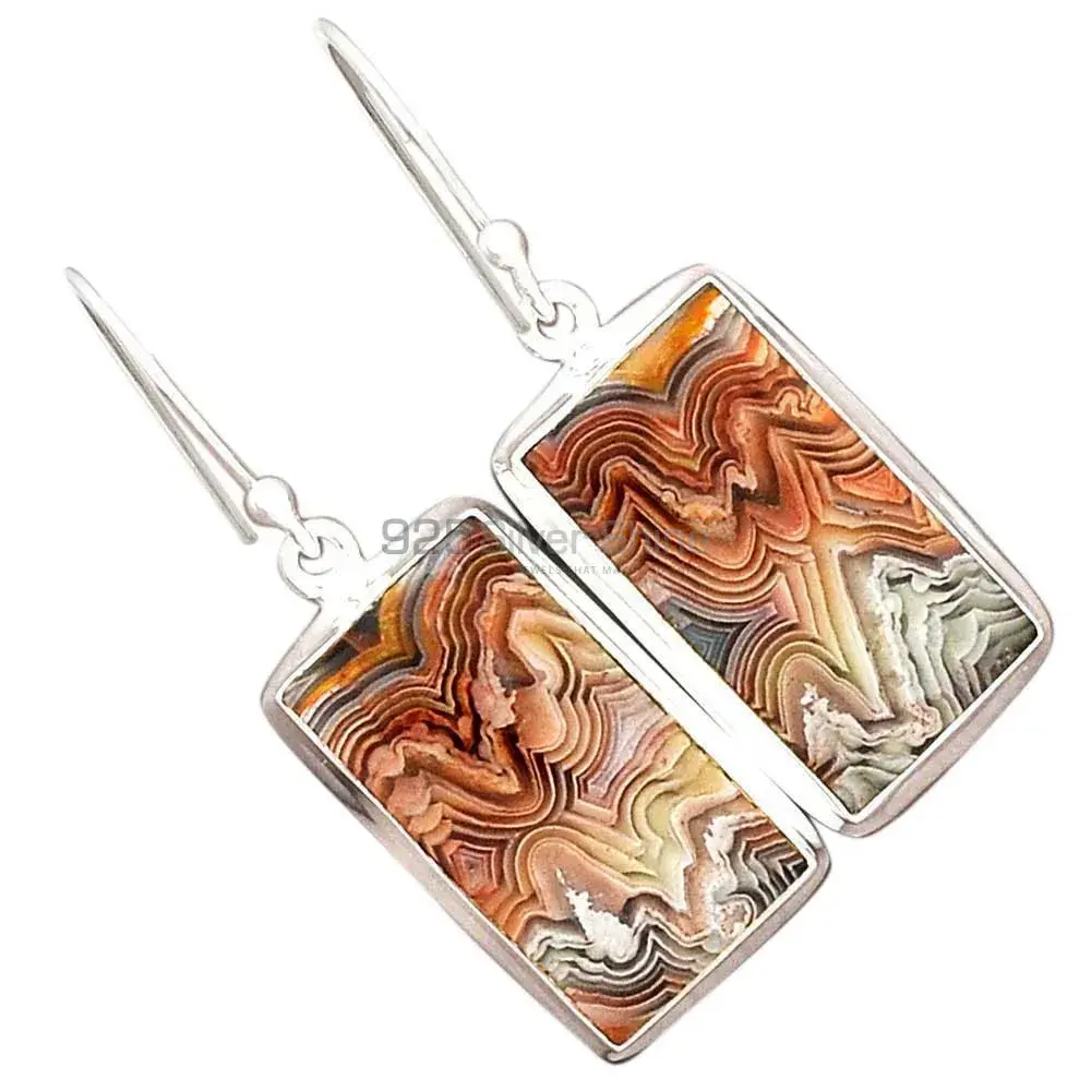 Fine 925 Sterling Silver Earrings In Natural Mexican Laguna Lace Gemstone 925SE2257_2