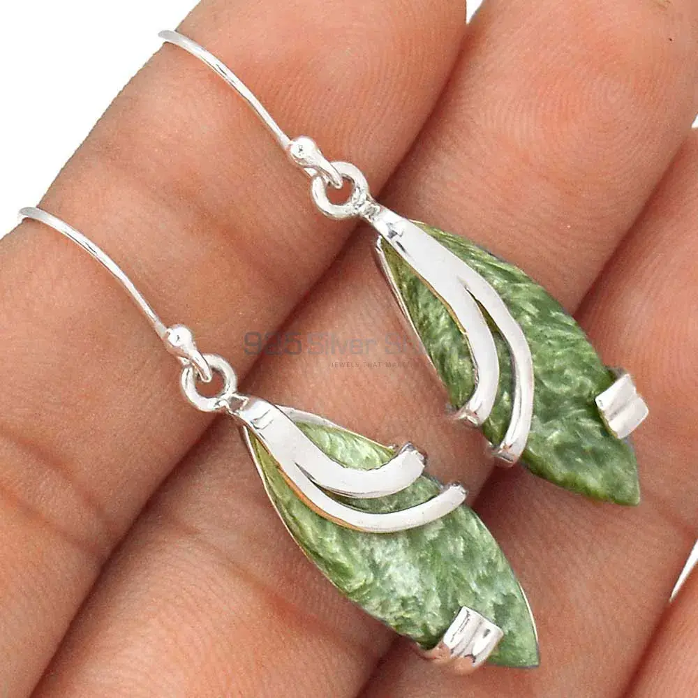 Fine 925 Sterling Silver Earrings In Natural Seraphinite Gemstone 925SE2099_1