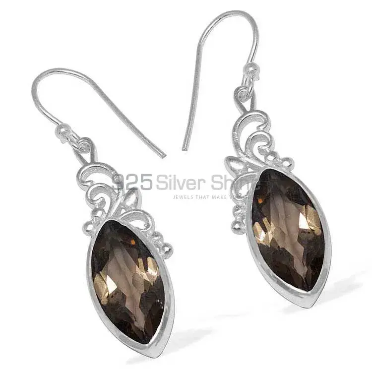 Fine 925 Sterling Silver Earrings In Natural Smoky Quartz Gemstone 925SE858_1