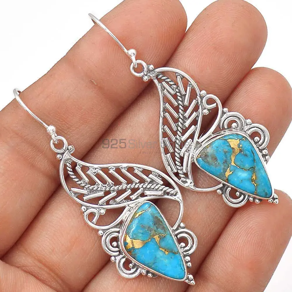 Fine 925 Sterling Silver Earrings In Natural Turquoise Gemstone 925SE2970_1